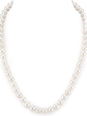 7–7.5mm White Freshwater Pearl Necklace AAA Quality 17" 14K Gold Clasp